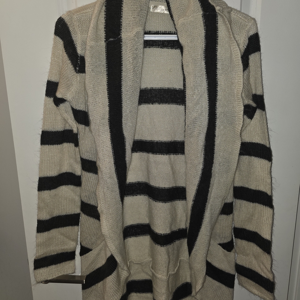Striped Open Front Cardigan Sweater